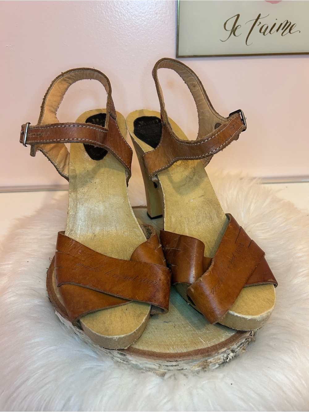 4 3/4” heel Women's Vintage Brown Leather Slingback Heeled Sandals
